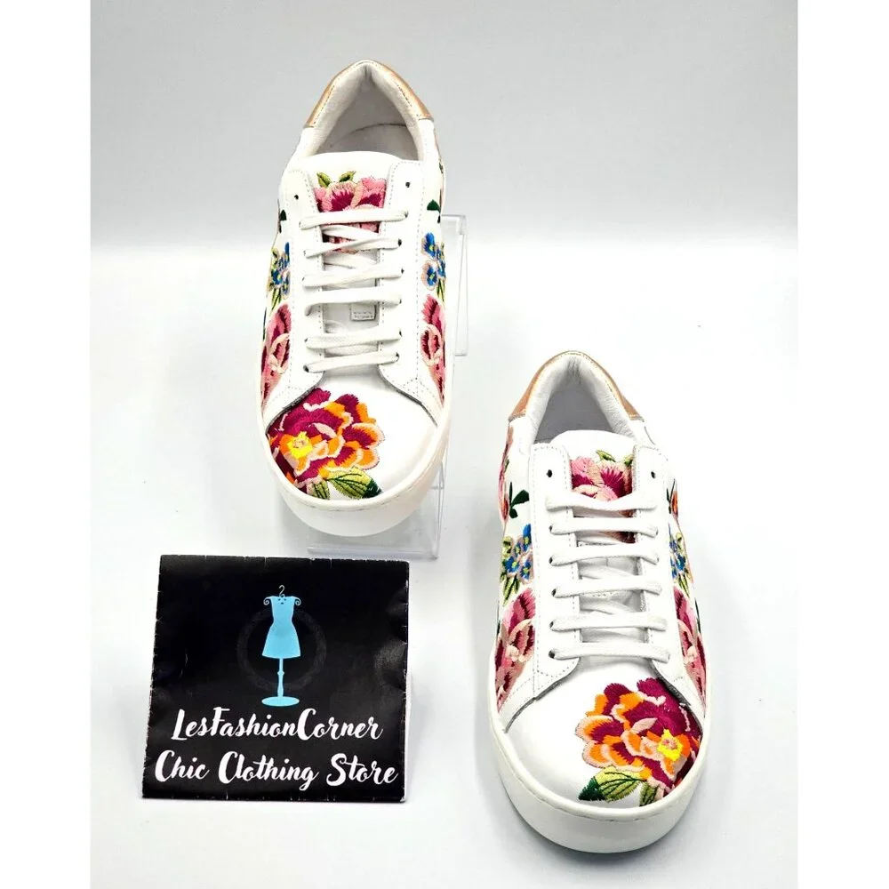NWOB Johnny Was Women's Floral Embroidered Leather Dylanne Sneakers Sz 7.5 2473 - Picture 2 of 16